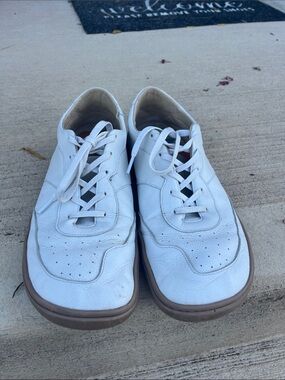 Men's White Athletic Lace-Up Sneakers with Tan Sole
